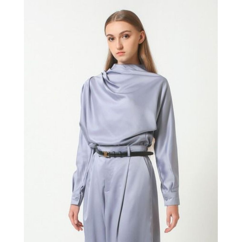 AMELIE SET | kemeja lengan panjang satin oversized dan celana satin wide highwaist
